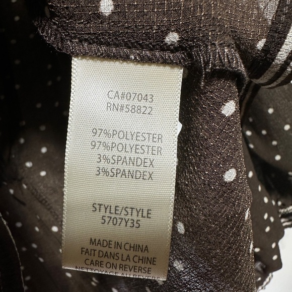 Max Studio | Sheer Polka Dot Blouse | Brown Polka Dot Top Size M - Picture 6 of 8